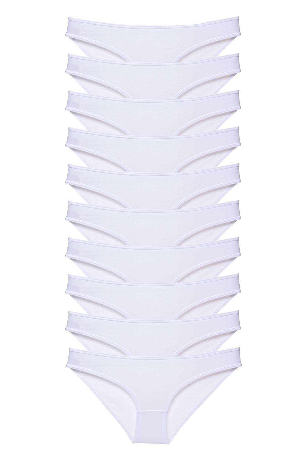 Pink Stil 10 adet Süper Eko Set Likralı Kadın Slip Külot Beyaz Pink Stil