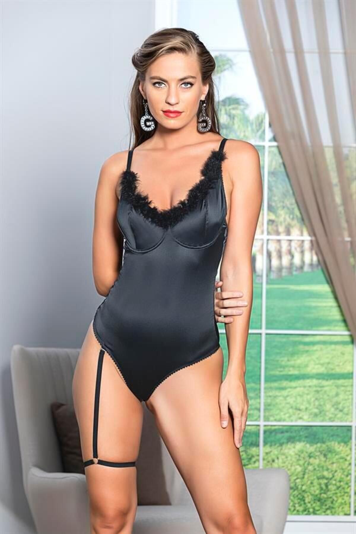 ASFSTORE SATEN BACAK BANTLI ÇITÇITLI BADİ SİYAH (MGP11490)
