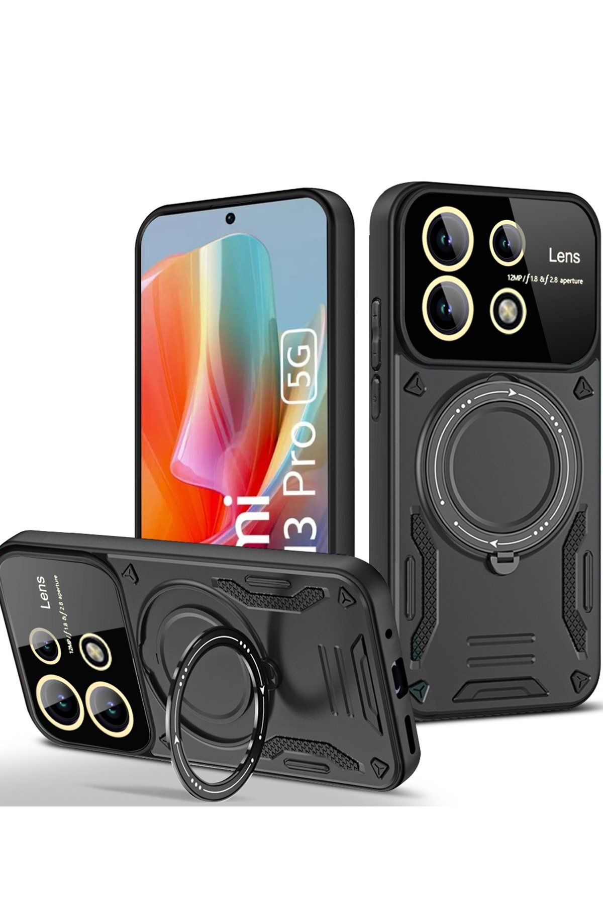 NewFace Xiaomi Redmi Note 13 Pro 5G Kılıf Joy Lens Standlı Kapak - Siyah FLKRY