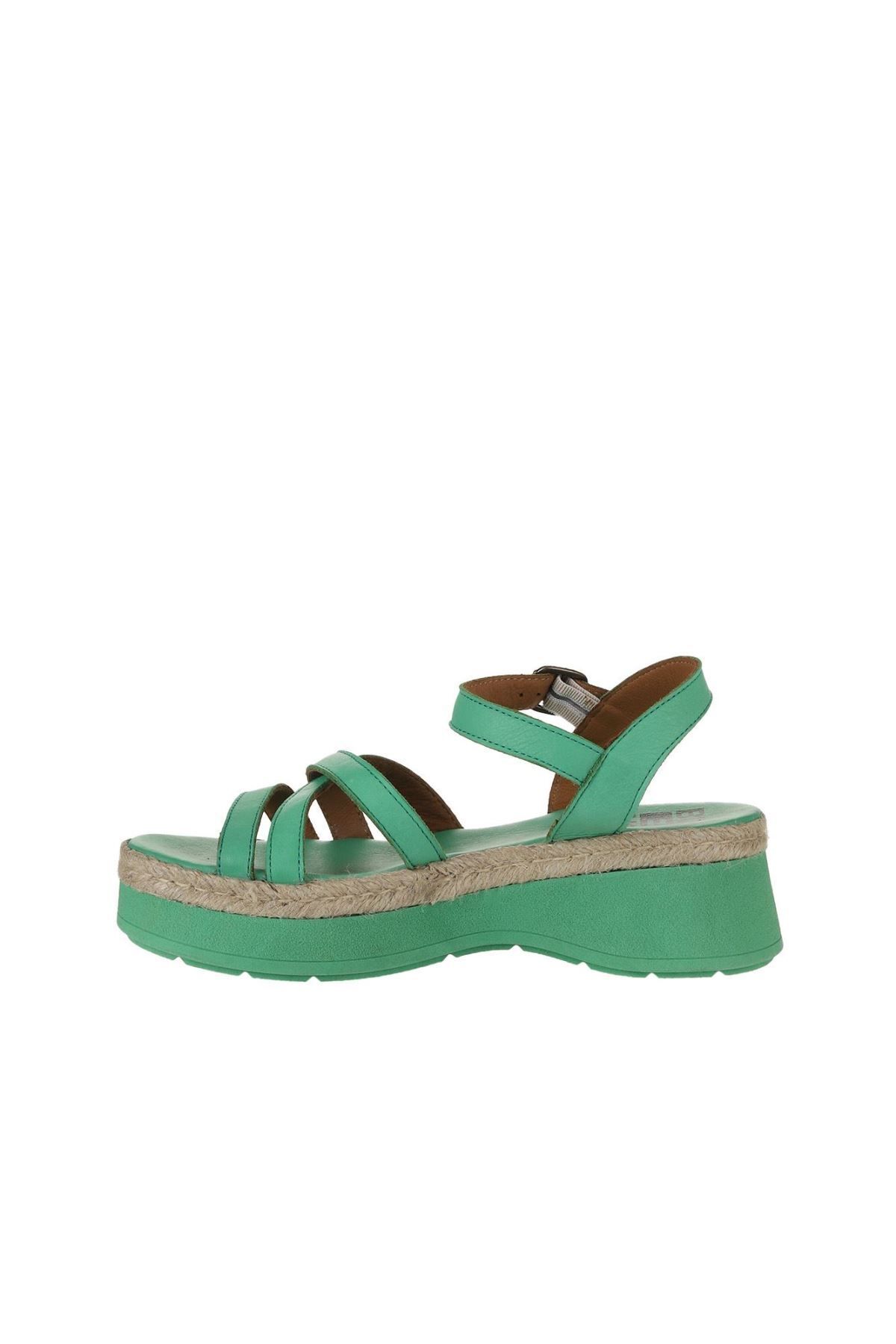 Bueno Shoes-Sandale de damă din piele verde închis - toc pană 01wy8203 4