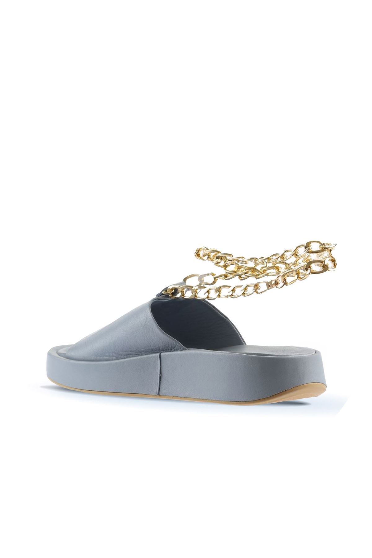 Bueno Shoes-Μπλε Δερμάτινες Γυναικείες Παντόφλες Flat 01wu4637 5