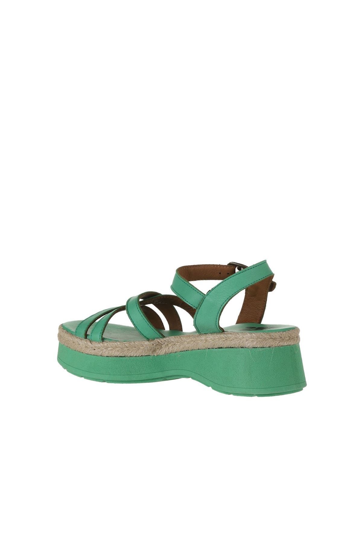 Bueno Shoes-Sandale de damă din piele verde închis - toc pană 01wy8203 5