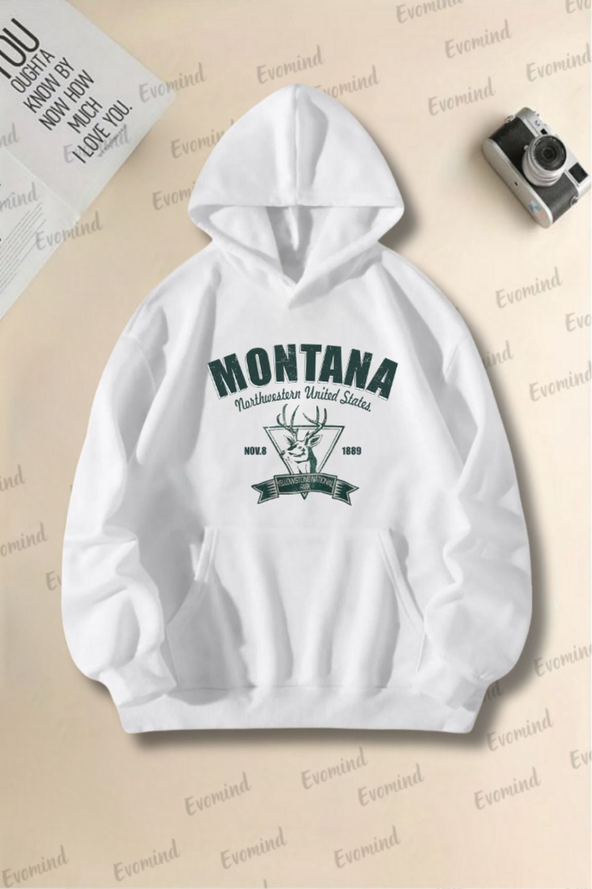 artı4 Unisex Montana Baskılı Yetişkin ve Çocuk Oversize Kapüşonlu Sweatshirt