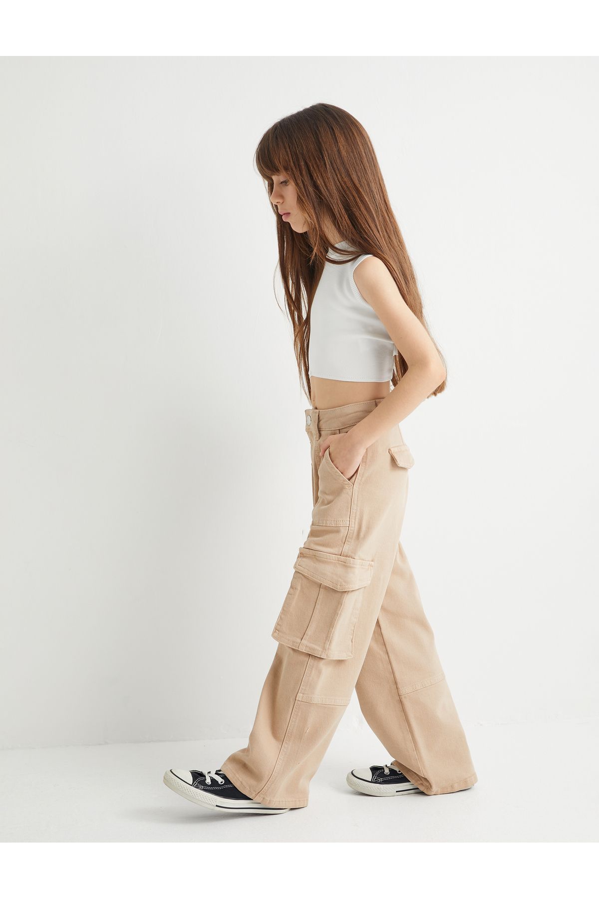 Koton Cargo Jeans Szerokie Nogawki Bawełniane - Dżinsy Szerokie Nogawki Kobieta - One Size