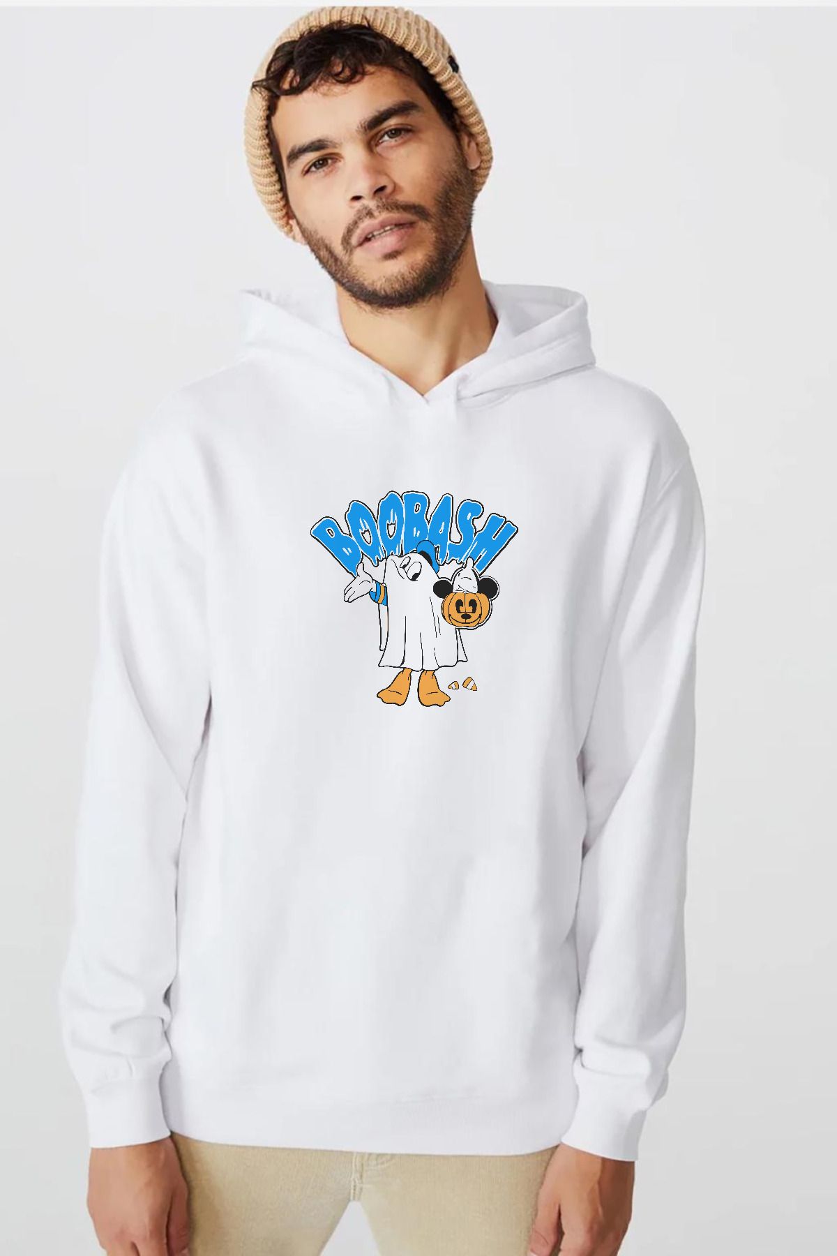 Tshirthane Hanorac Cu Glugă 3ip Pentru Bărbați Donal Boobash Halloween Alb Masculin - L