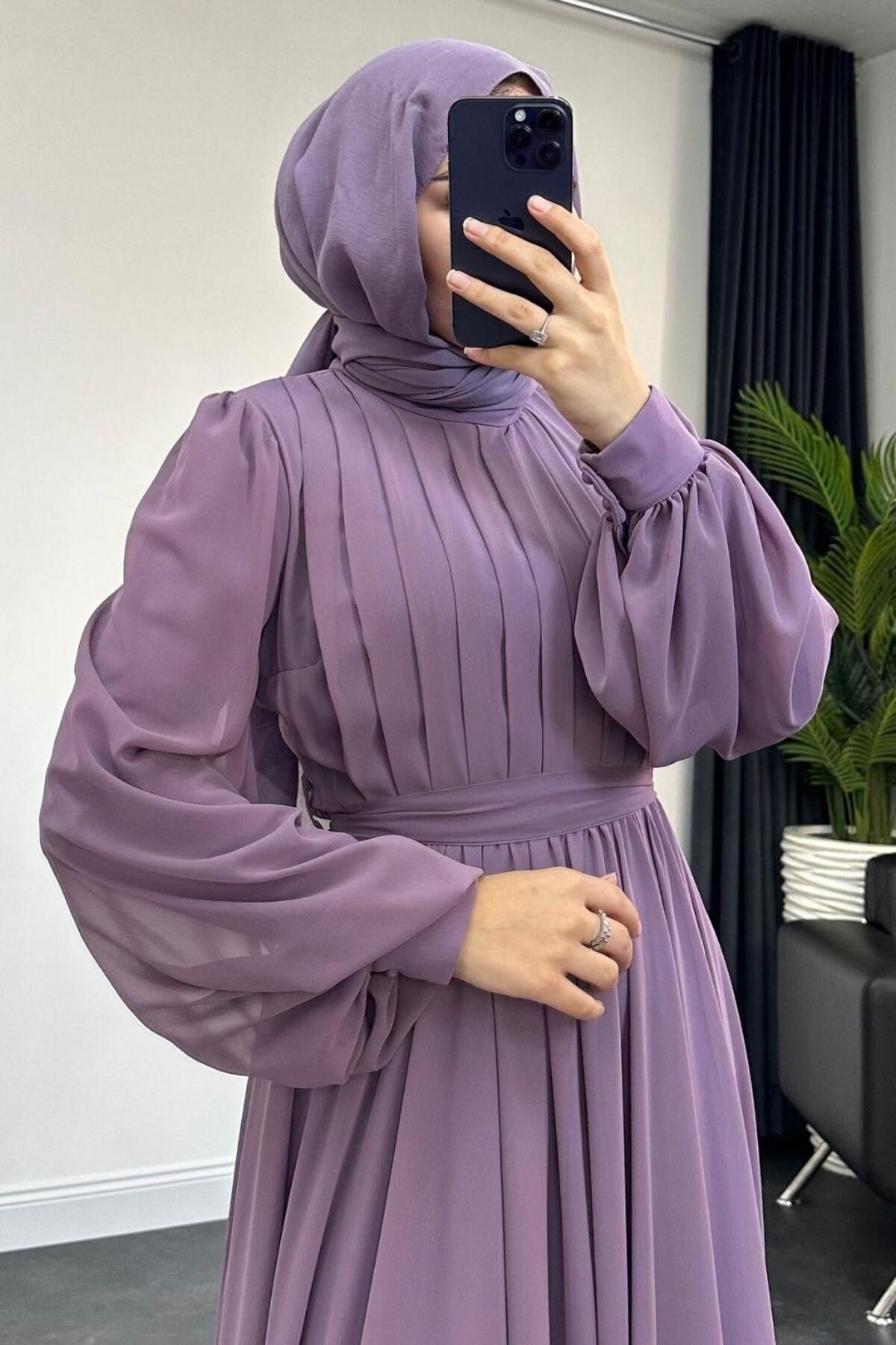 لباس شب پوشیده بنفش زنانه حجاب با یک بسته در مقابل شما Şule Giyim