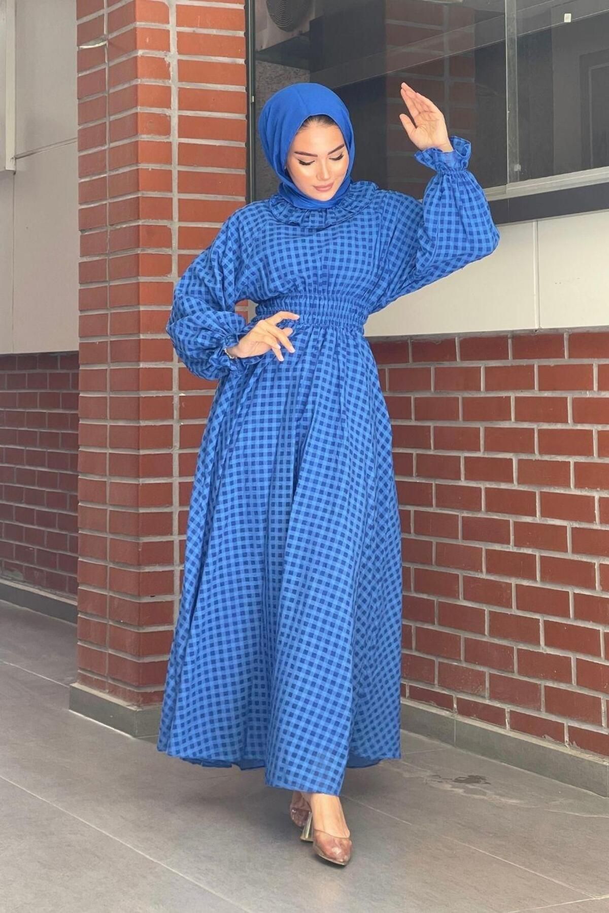 Şule Giyim-Rochie plisată cu model Gingham Saks 1