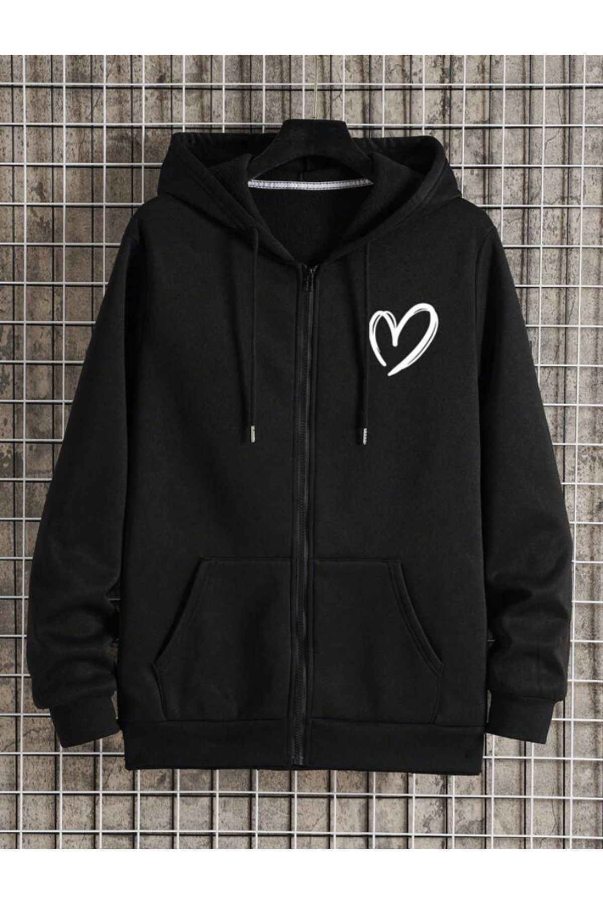 FoxSkin Sportswear&Company Unisex Kalp Baskılı Fermuarlı Hırka