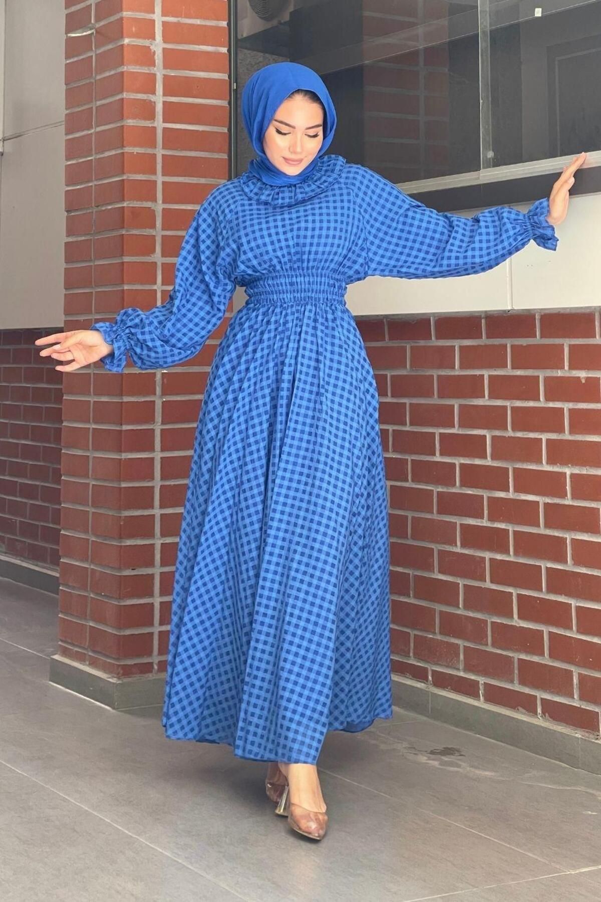 Şule Giyim-Rochie plisată cu model Gingham Saks 3