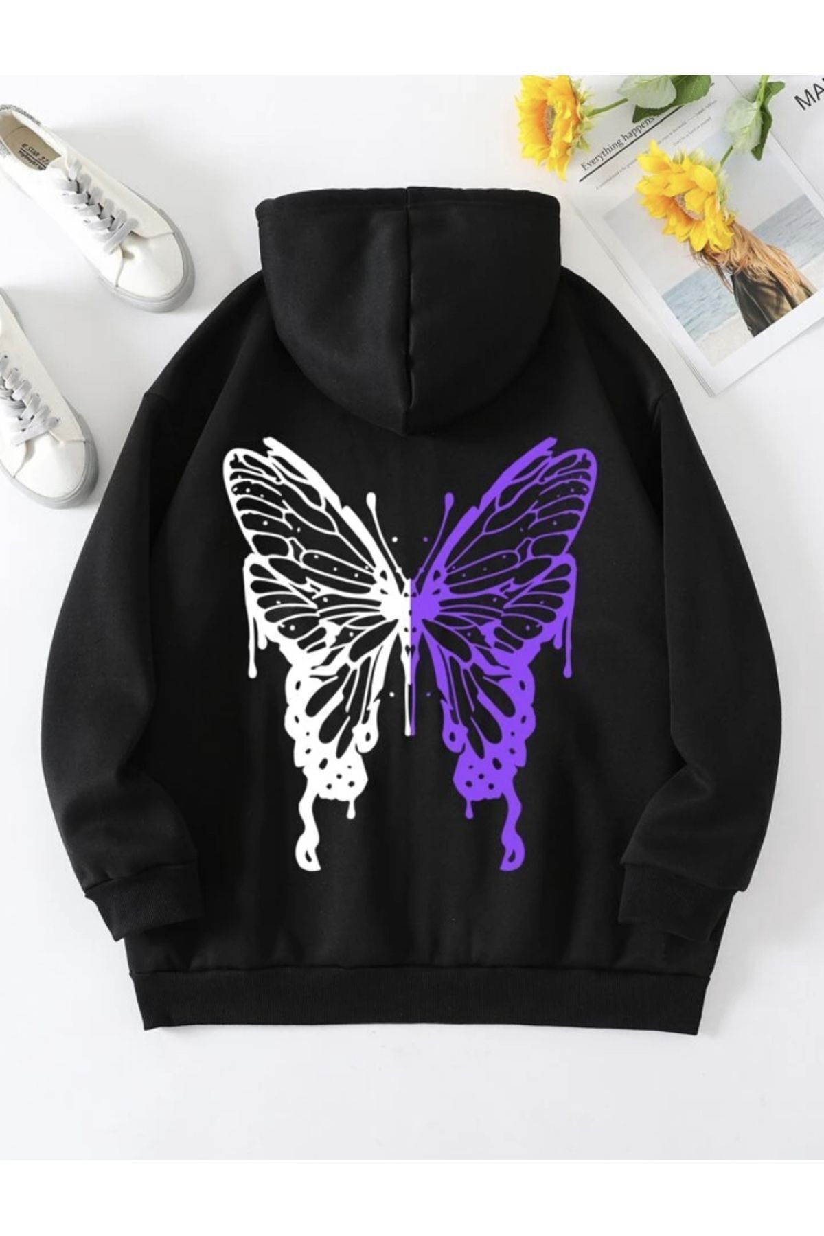 FoxSkin Sportswear&Company Unisex Purple Butterfly Sırt Baskılı Fermuarlı Hırka - 2 iplik