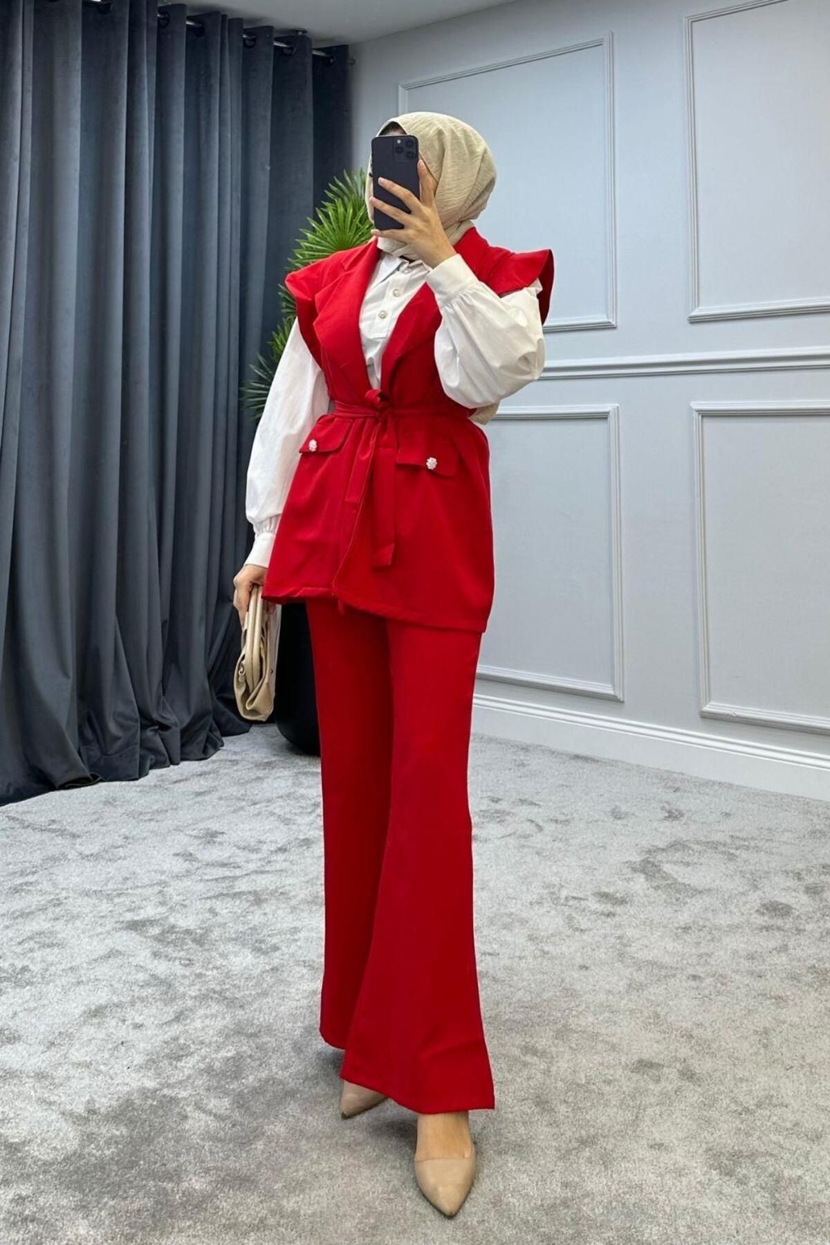 Şule Giyim-Hürrem Vest Suit Red 3