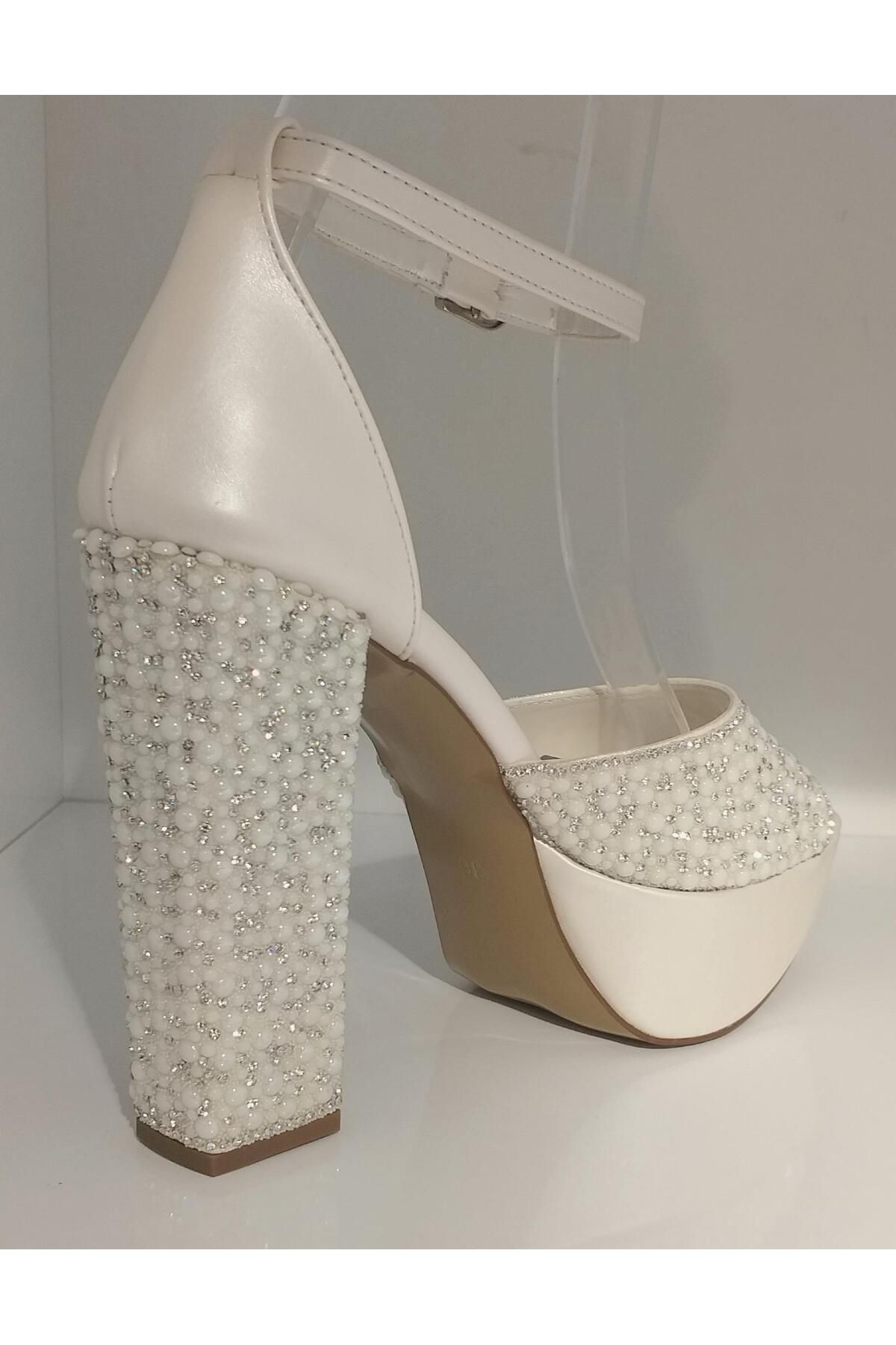 Guja-23y807 Women's Bride Flat Band Platform Heeled Jewelled Evening Dress Bridal Shoes 4