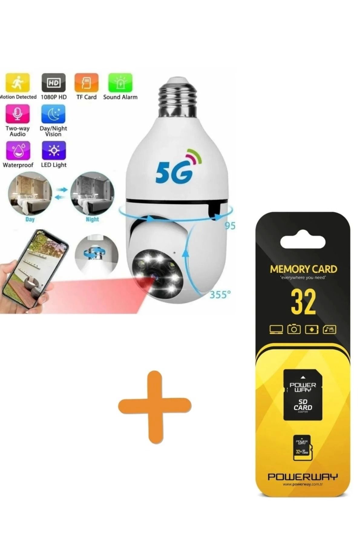 Mbois Wifi 360 Panoramik Ampul Kamera Güvenlik Kamerası Çift Wifi 360 Derece Gece Görüşlü