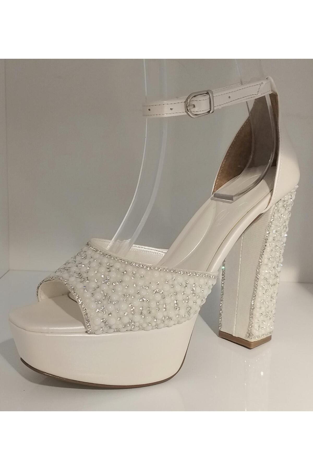 Guja-23y807 Women's Bride Flat Band Platform Heeled Jewelled Evening Dress Bridal Shoes 2