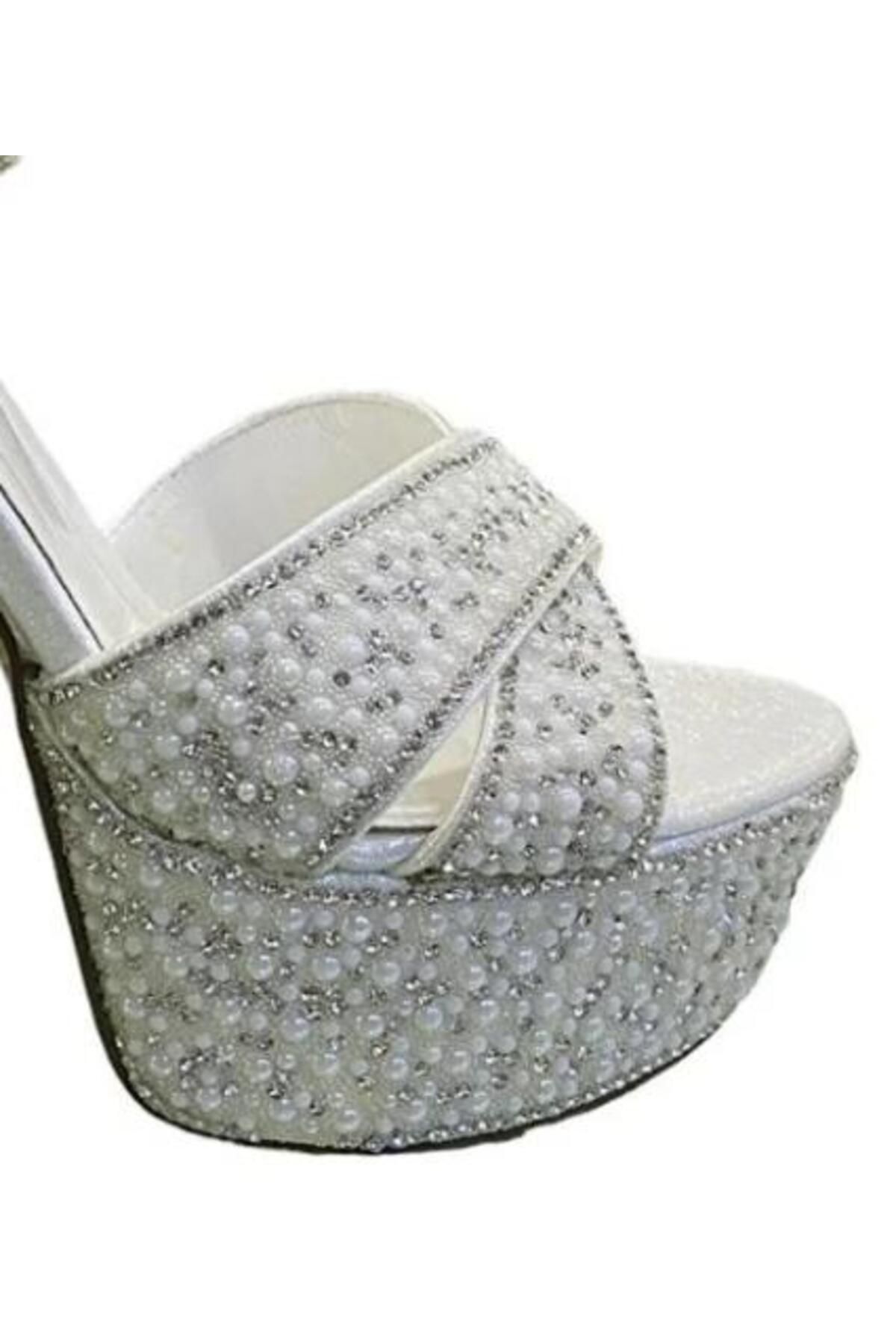 Guja-23y800 Bride Women's Cross Band Platform فستان سهرة حجري أحذية الزفاف 4