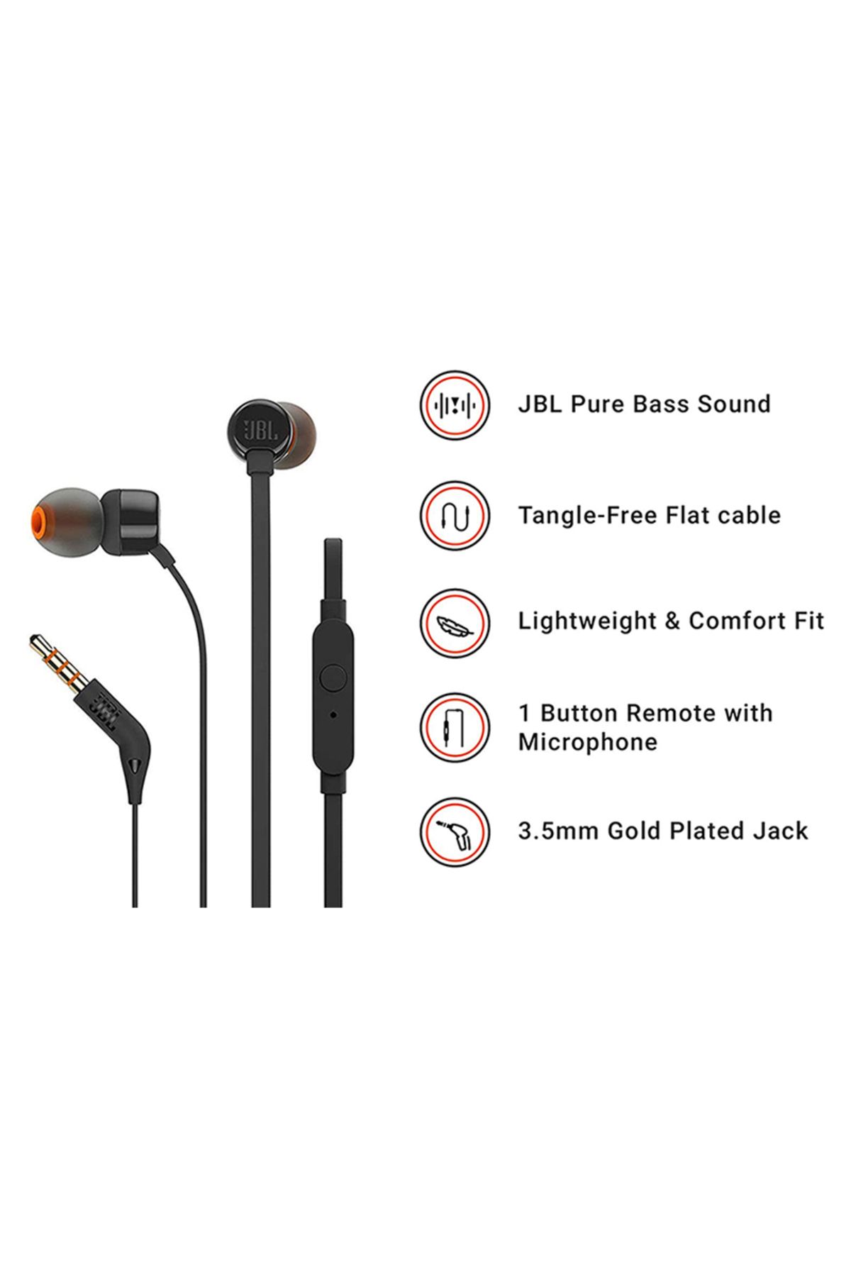 JBL T160 Mikrofonlu Kulak Içi Kulaklık (SİYAH)-2