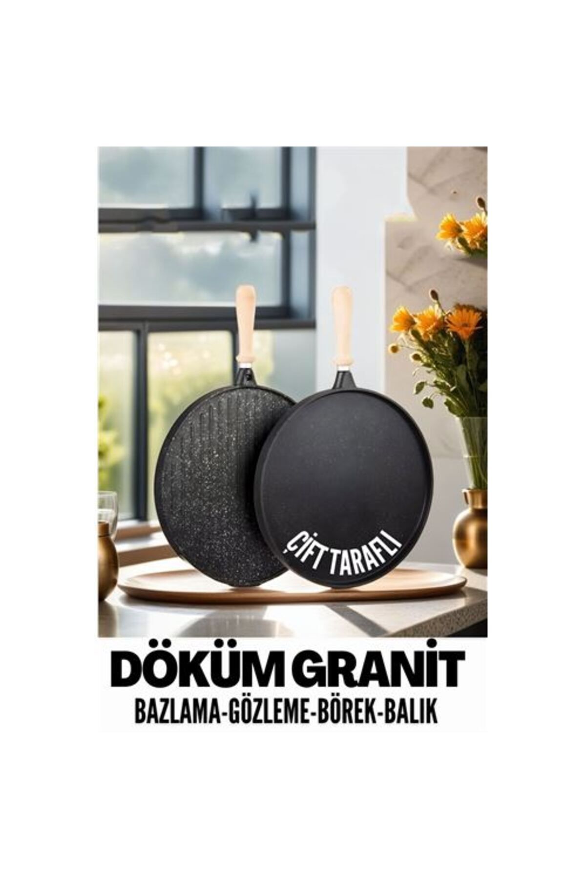 KfksStore Modacar Çift Taraflı Döküm Granit Gözleme Bazlama Tavası