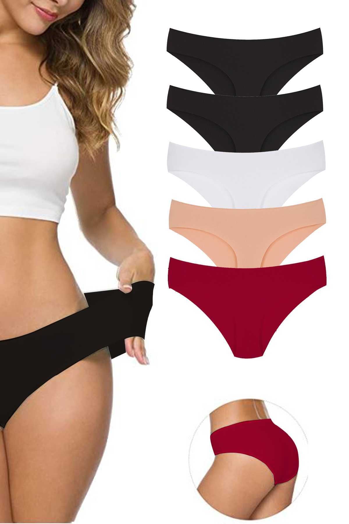 Pink Stil 5 Adet Kadın Dikişsiz Lazer Kesim Esnek İz yapmayan Külot S5 Pink Stil