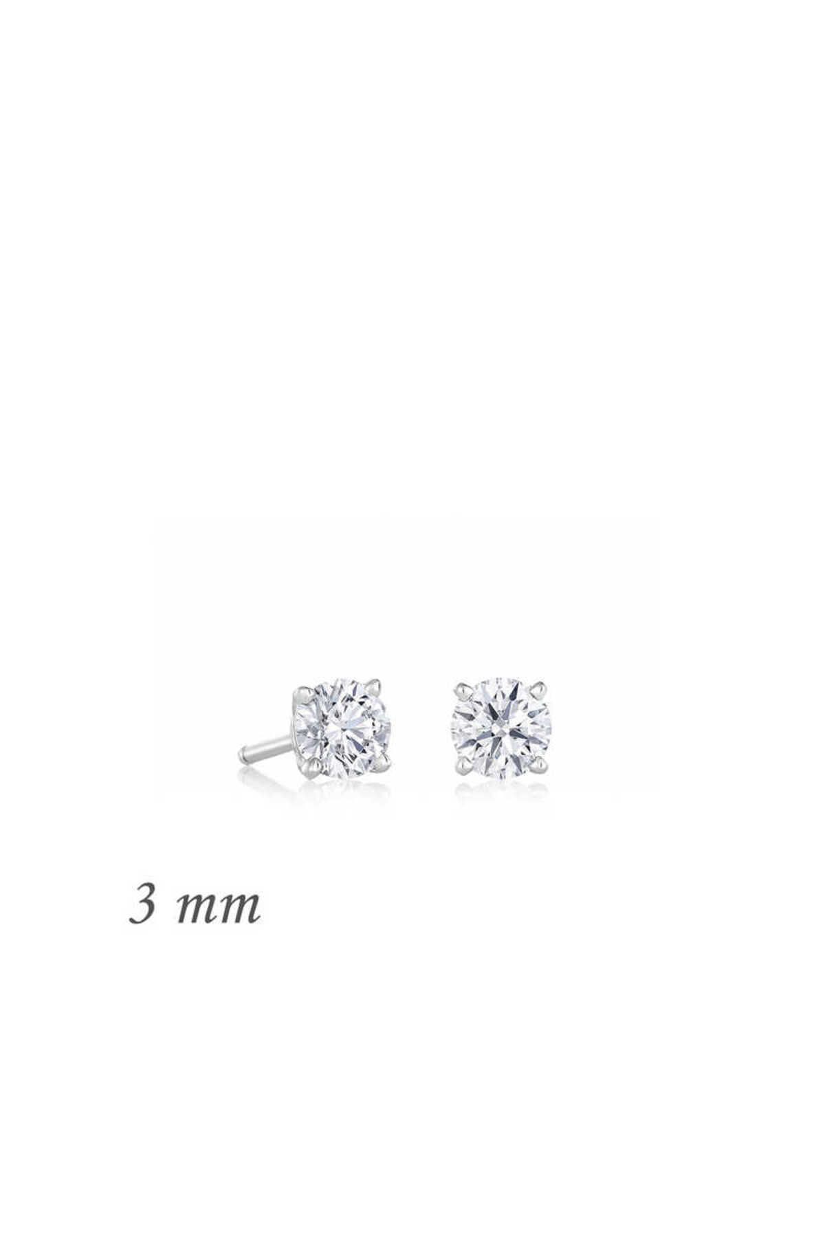 Serero Gümüş Yuvarlak Tek Taş Zirkon Küpe - 3 Mm
