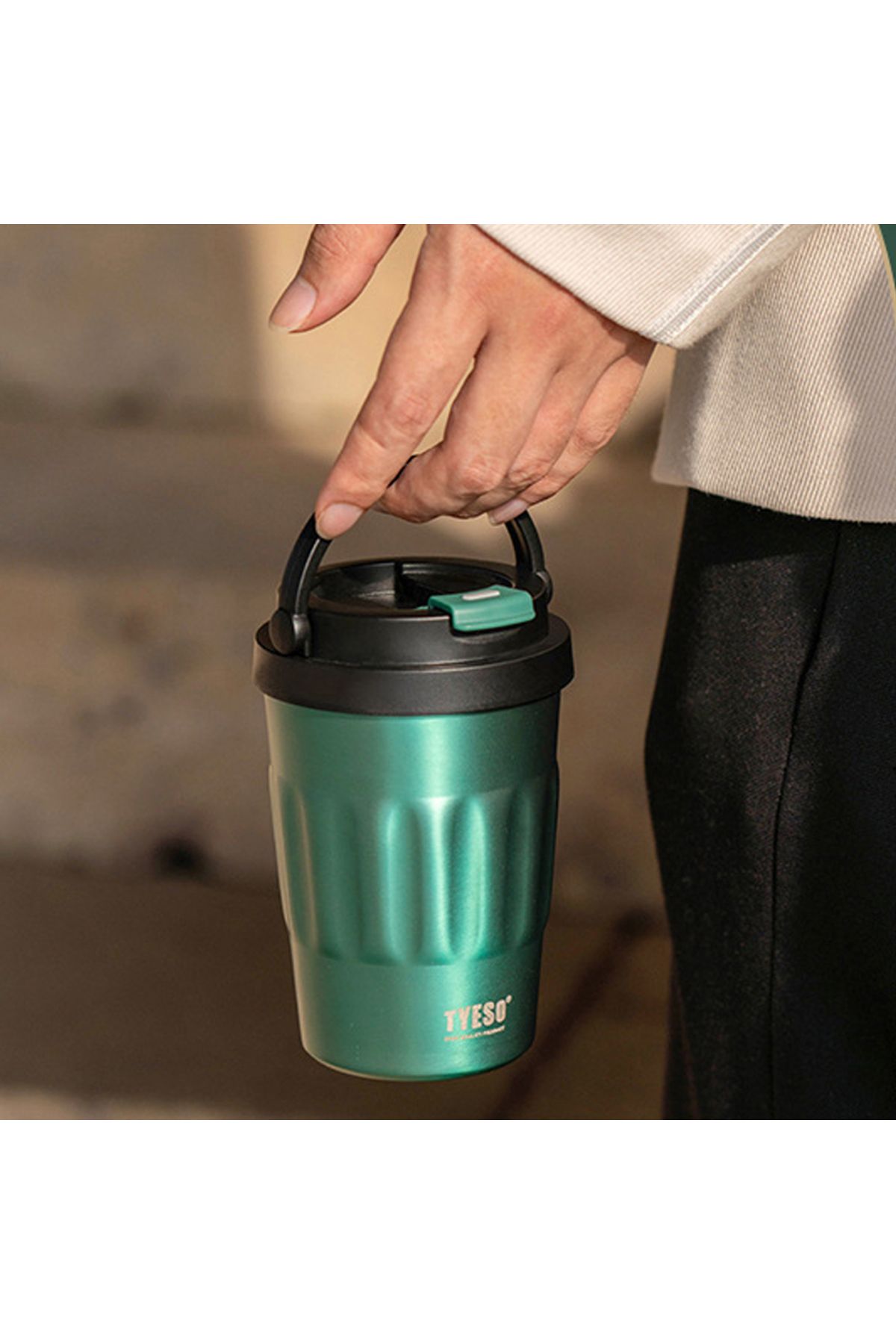 Tyeso-Coffe Mug Vakumlu Paslanmaz Çelik Taşıma Kulplu 400 ml Gri 5