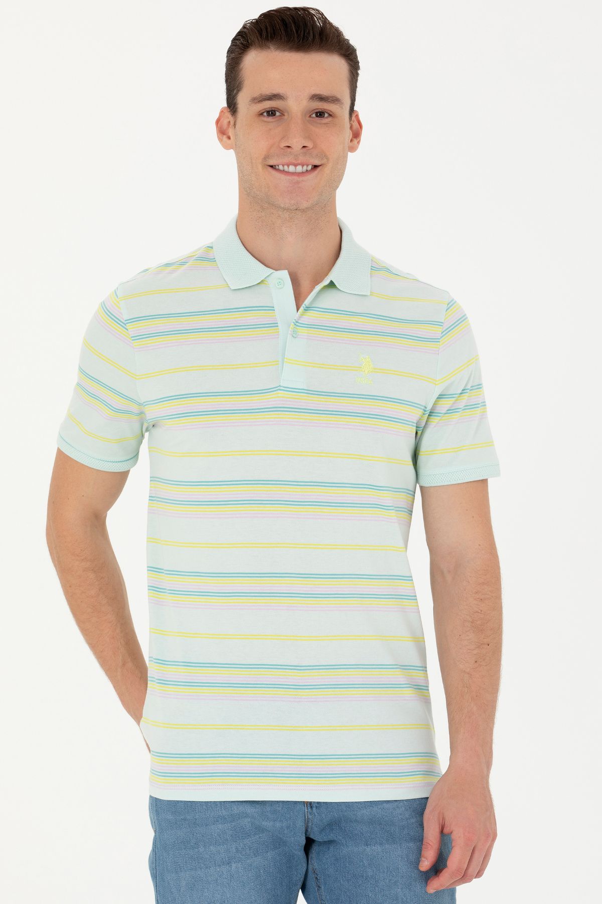U.S. Polo Assn. Erkek Regular Fit Polo Yaka Su Yeşili Tişört Tişört 50263230-vr083