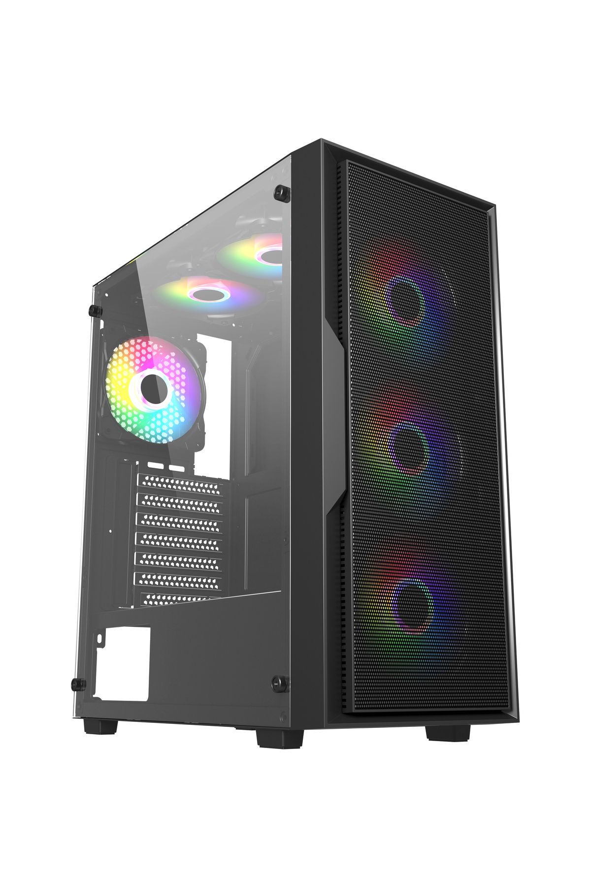 ColdPower F-Air Tamperli Cam Mesh Ön Panel 6 x Rainbow Fan 750 Watt 80+ Bronze Atx Bilgisayar Kasası