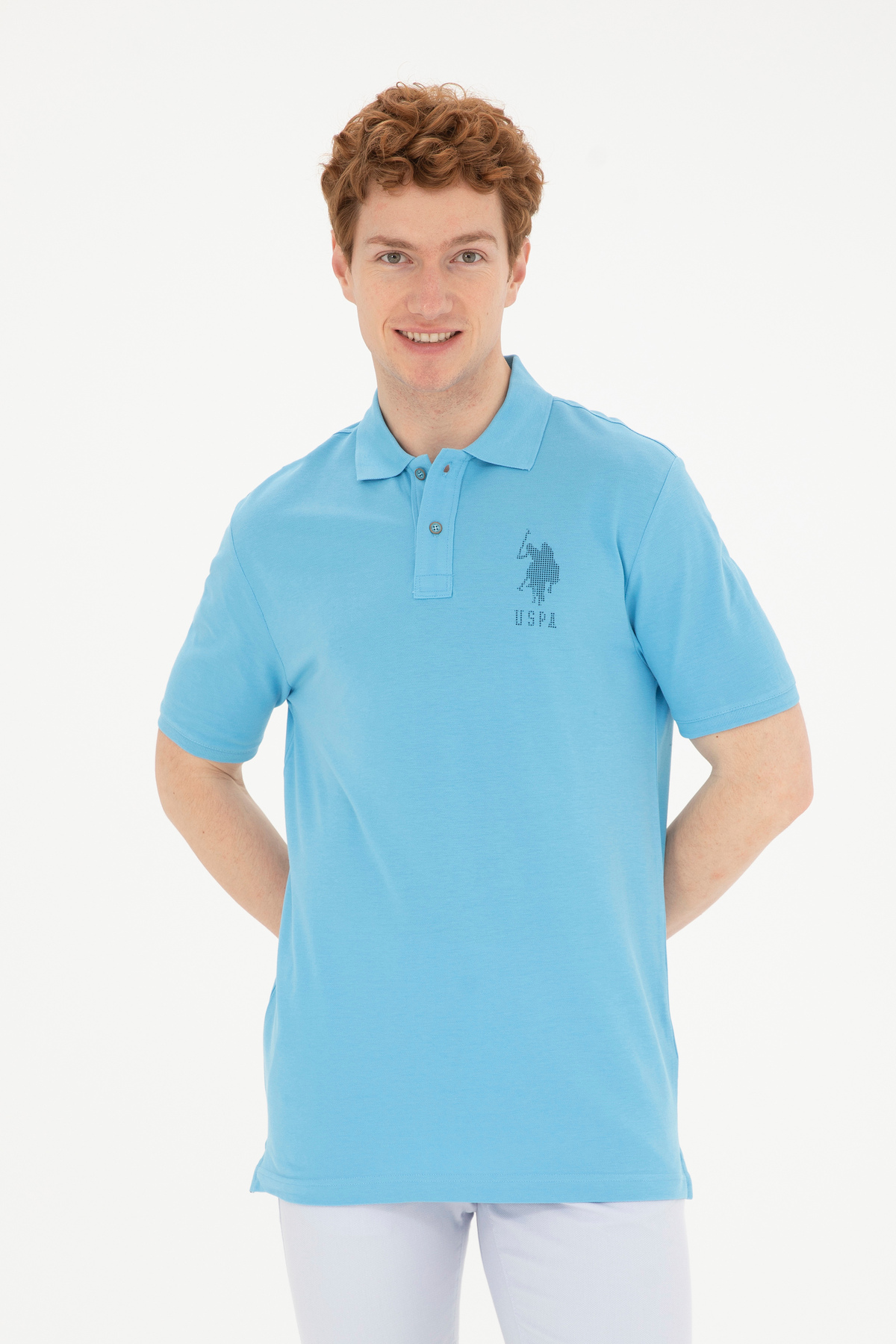 یو اس پولو تی‌شرت مردانه یقه گرد معمولی فیروزه‌ای کد ۵۰۲۶۳۴۲۰-VR093