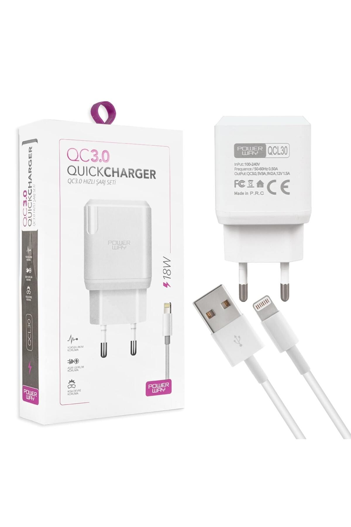 POWERWAY QCL30 HIZLI 3000 MA 18W LIGHTNING ŞARJ KAFA BAŞLIK ADAPTÖRÜ