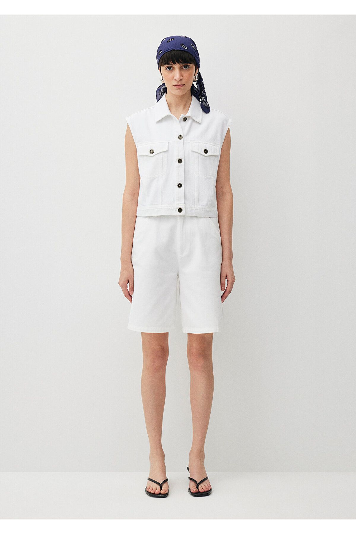 Mavi-White Crop Vest - Pocketed, Short Cut1110560-70051 3