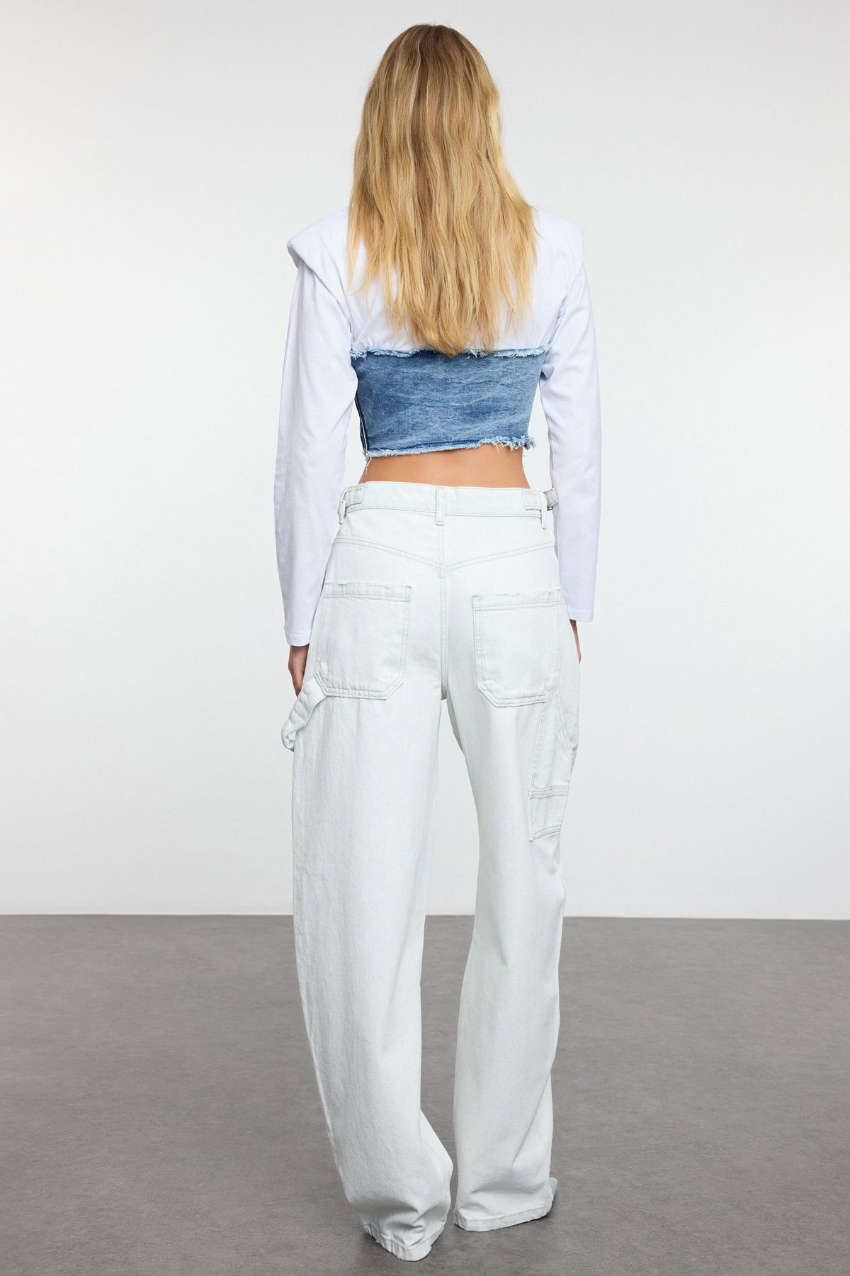 Trendyol Collection-Широки дънки Carpenter Skater с висока талия - ледено сини Twoaw24je00308 5