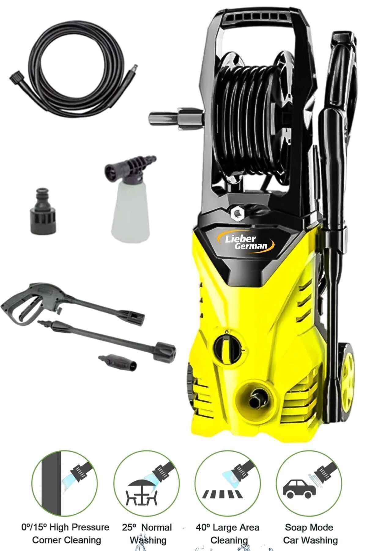 Lieber German Lg150 Max 150 Bar Bakır Sargılı Musluk Ve Kovadan Çekme Yüksek Basınçlı Bahçe Oto Yıkama Makinesi
