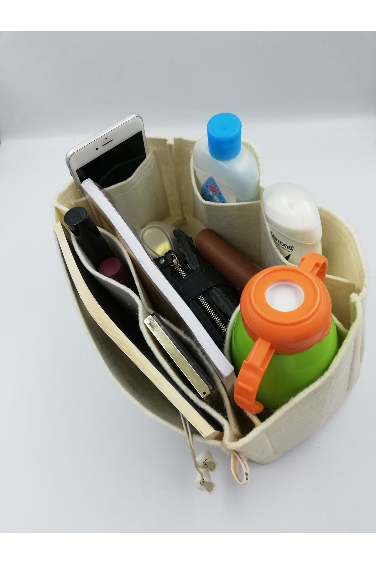MARJİNAL W CLUB-Cream Colored Long and Large Single Drinking Bag - Organizer Inside 2