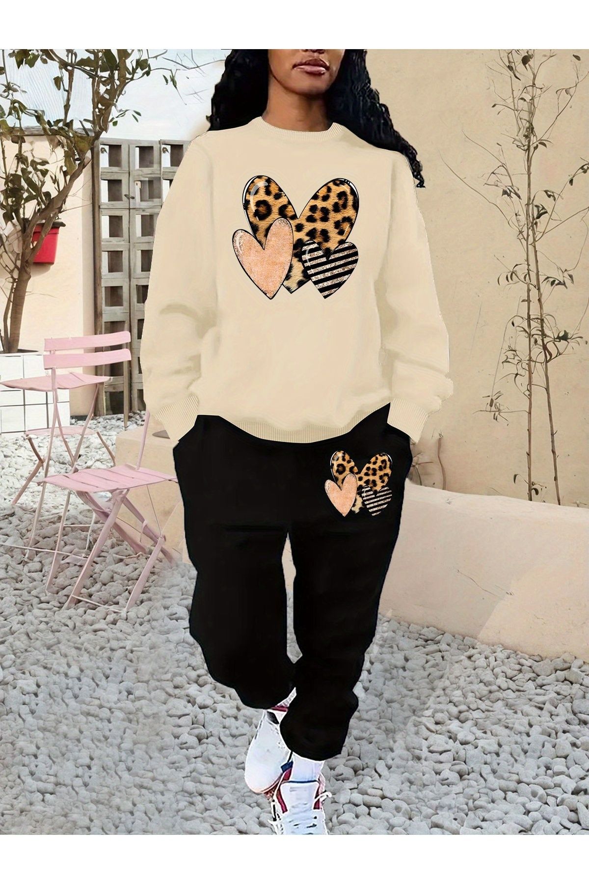 MODAVİBE KADIN BÜYÜK BEDEN RAHAT KESİM ARA BEDEN BASKILI EŞOFMAN TAKIM