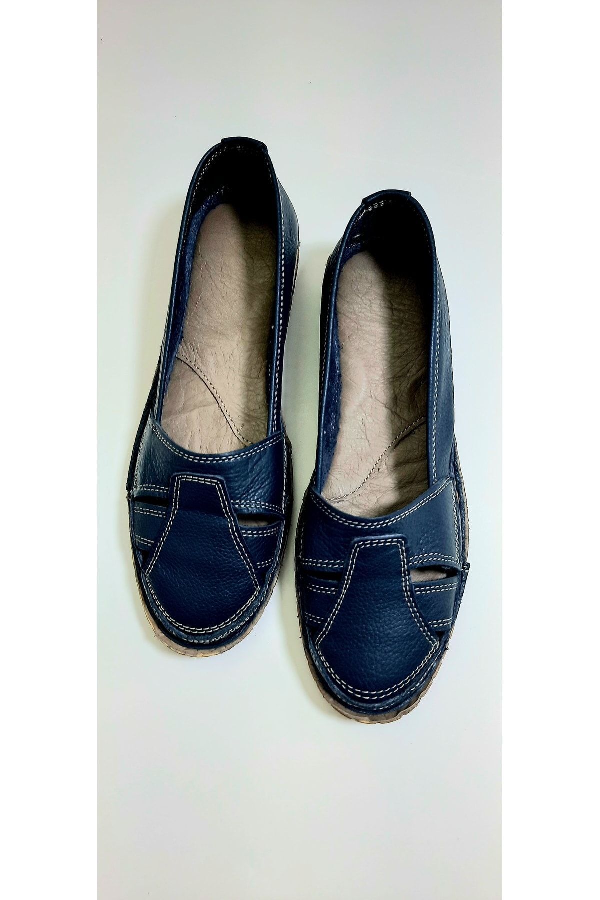 KAPAR-Balerini albastru bleumarin împletit 100% piele naturală la interior și la exterior 2