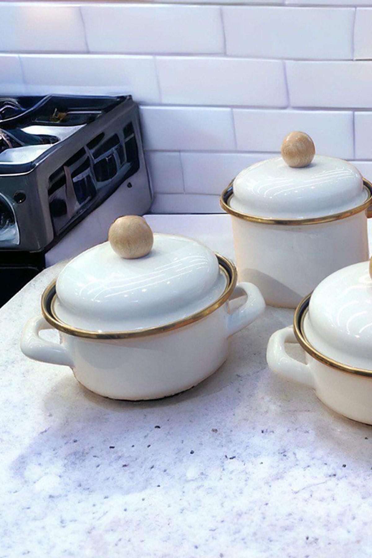 AROW-Bloom White Enamel 3-Piece Midi Pot Set 2