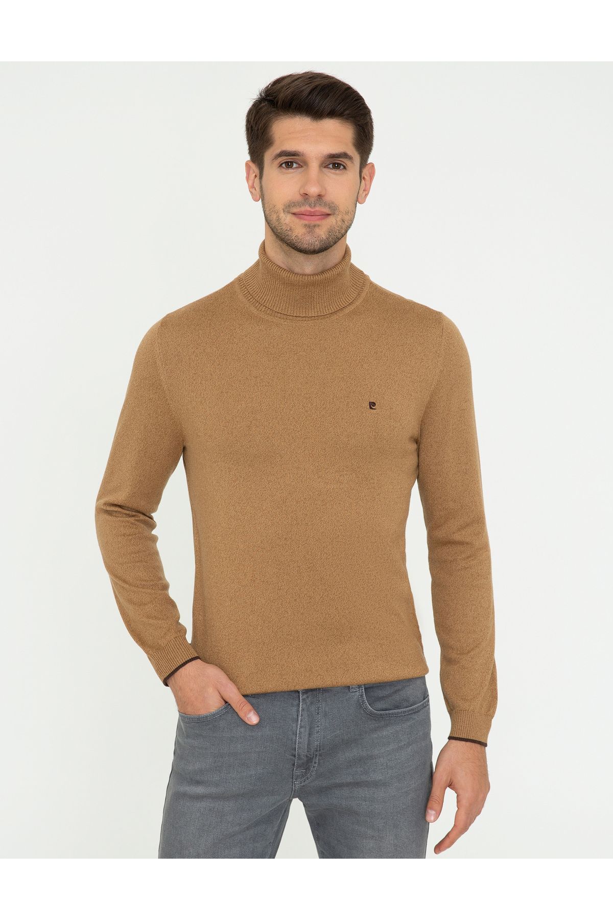 Camel Melange Slim Fit Turtleneck Basic Knitwear Sweater 50248583-VR122