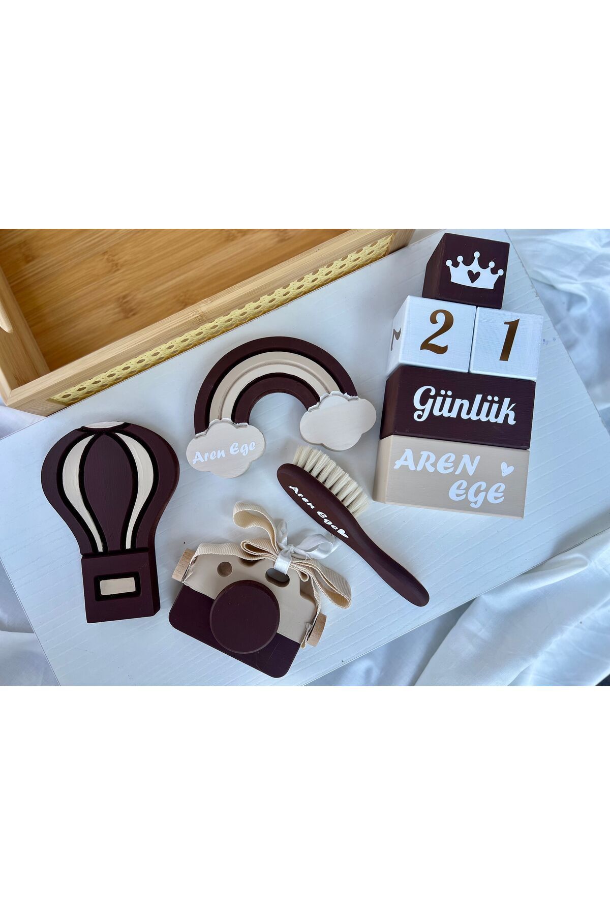 Objeli bebek anı küpü seti tam set bebek dekor