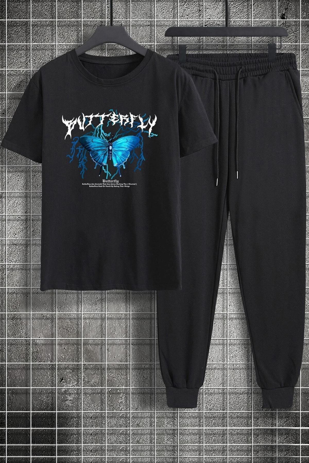 uyguntarz Dwuczęściowy Zestaw Dresowy Unisex Z Nadrukiem W Niebieskie Motyle Unisex - 42