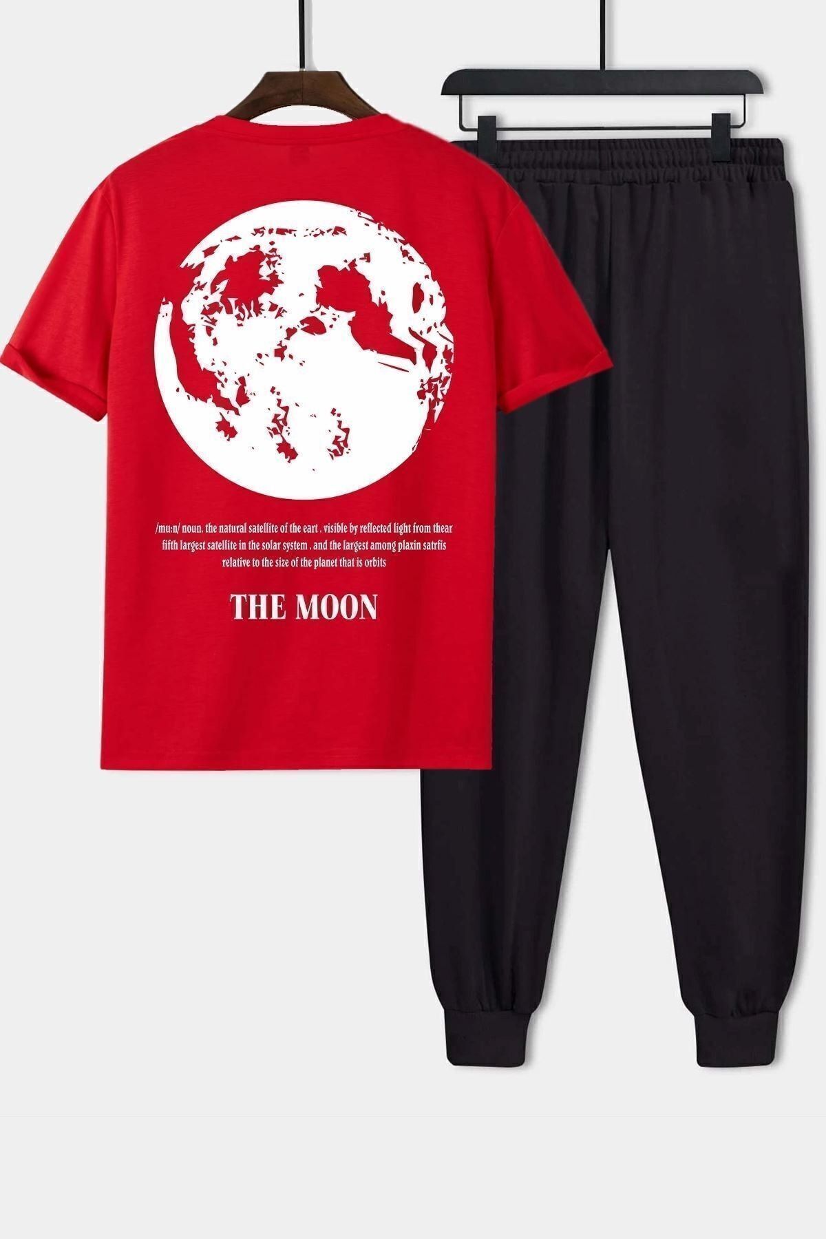uyguntarz Set De Tricou Și Pantaloni De Trening Unisex Cu Imprimeu Red Moon Din 2 Piese Unisex - L