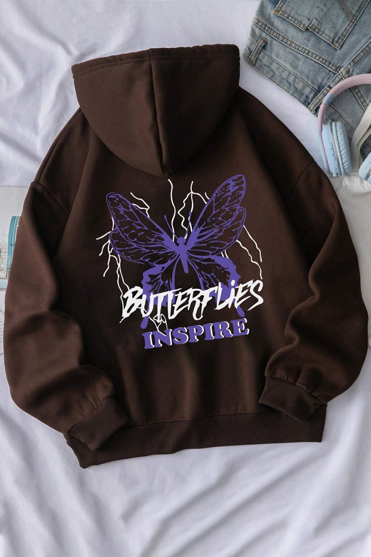 uyguntarz Bluza Unisex Z Nadrukiem Graficznym W Motyle I Litery Unisex - S/M