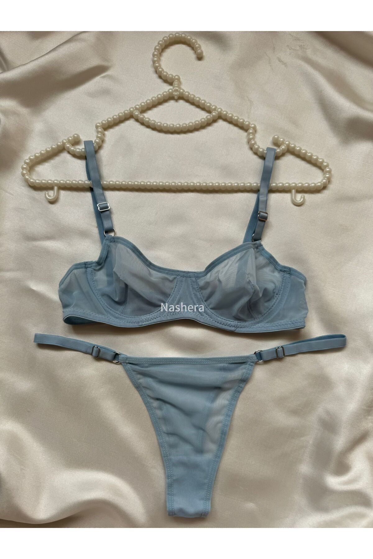 Nashera-Braletă și sutien sexy Baby Blue - Set de lenjerie cu sârmă din tul 2