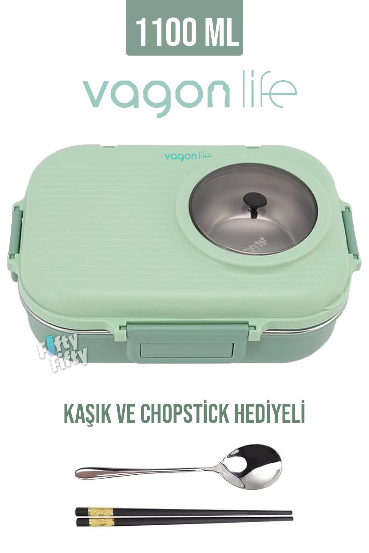 ست ظروف کمپینگ سبز Vagonlife 1100 میل سوپ کاسه فلزی استیل ضدزنگ بنتو جعبه ناهار خم شده نسل جدید f Genel Markalar
