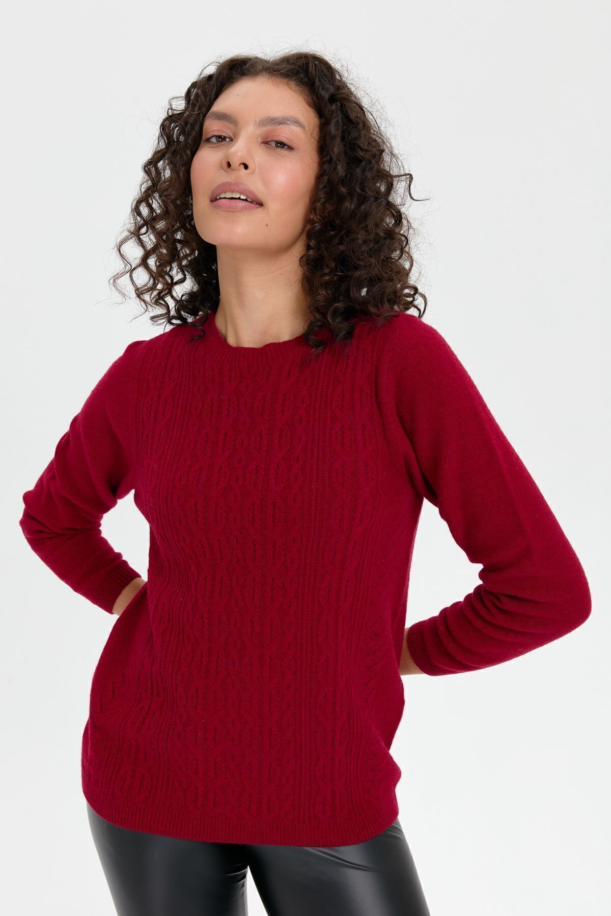 Desen Triko-Zero Collar and Executed Front - Seamless Wool Sweater V.Cavity 7