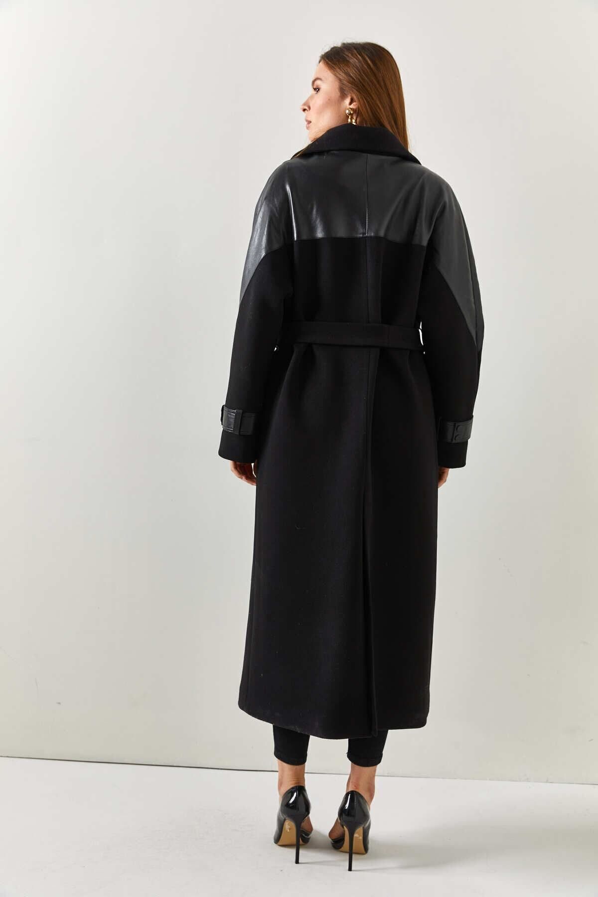 DOGGİ  Bayan Kışlık Kaşmir Palto, Uzun Siyah Yün Kaban, Bayan Kışlık Deri Palto, Kadın Kışlık Kaşmir Mont - Görsel 2