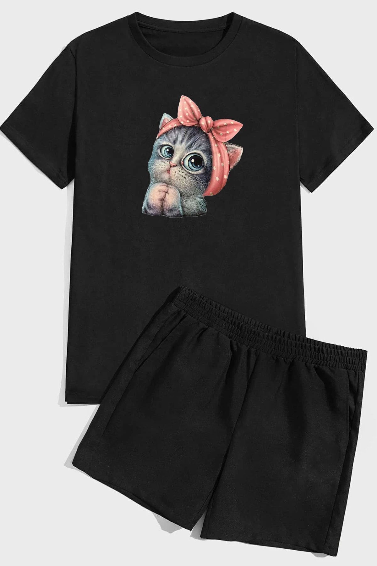 uyguntarz Zestaw Szortów Z Nadrukiem Uroczego Kota Unisex - XL