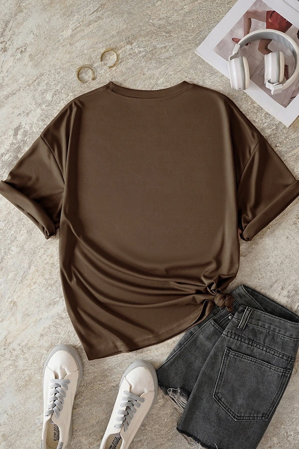 uyguntarz Unisex Kedi Baskılı Oversize Tshirt görsel 2