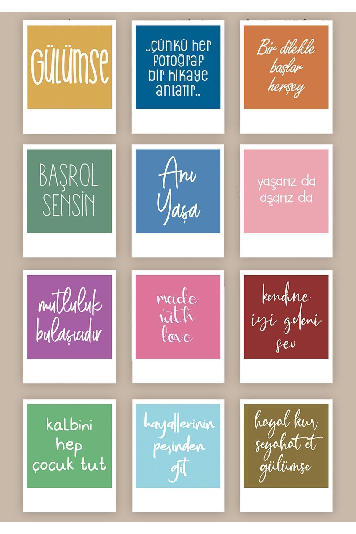 Pankart Evi 12'li Motivasyon Temalı Dekoratif Pola Kart Seti