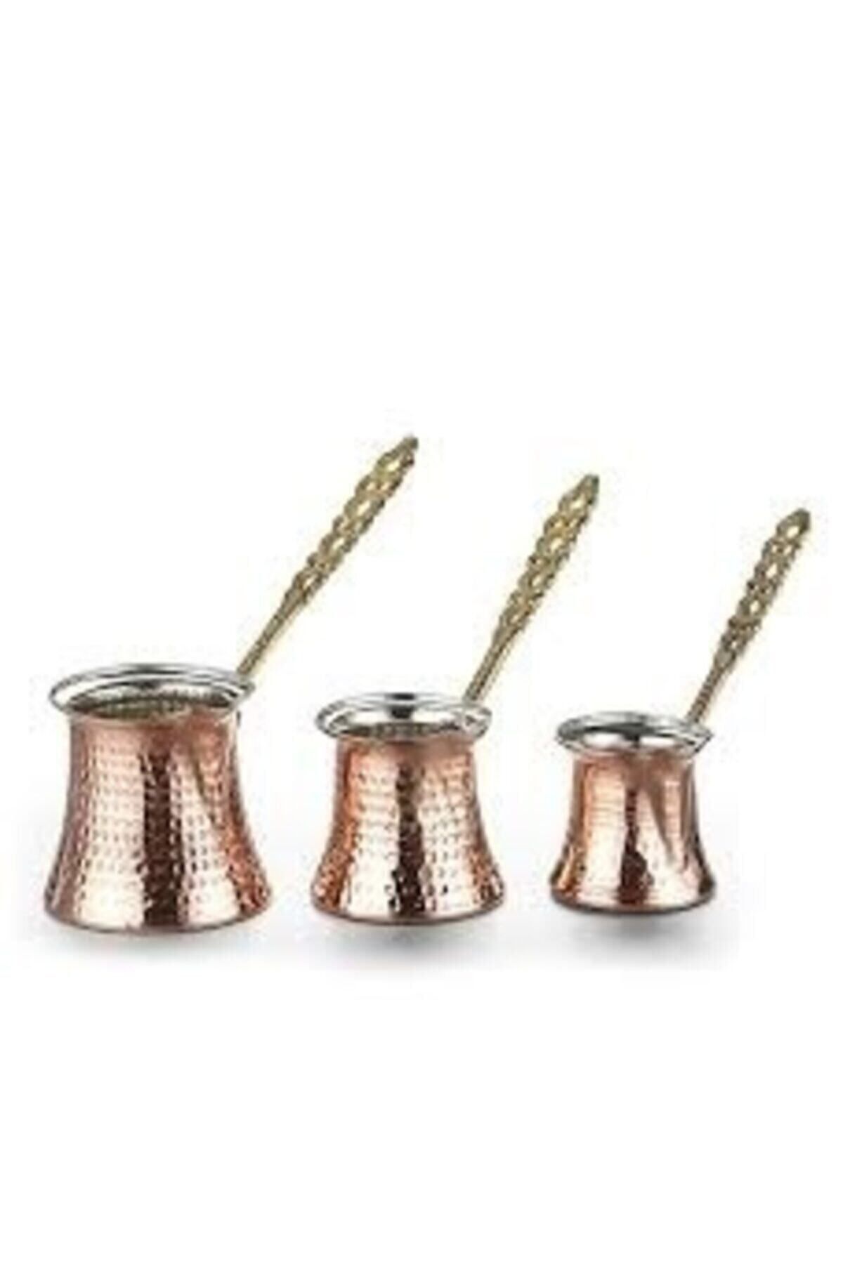 Genel Markalar Gaziantep El Yapımı Bakır Cezve Seti - 3 Lü Bakır Cezve Seti Dövme Bakır Cezve Takım