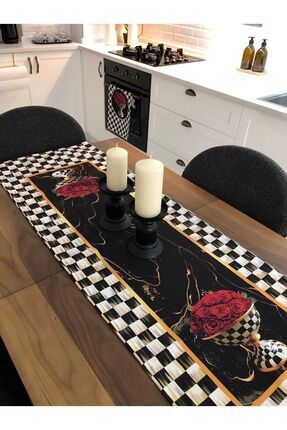 Ayd Home 2 Li Dama Kırmızı Gül Damalı Mutfak Seti Runner Fırın Örtüsü Ramazan...