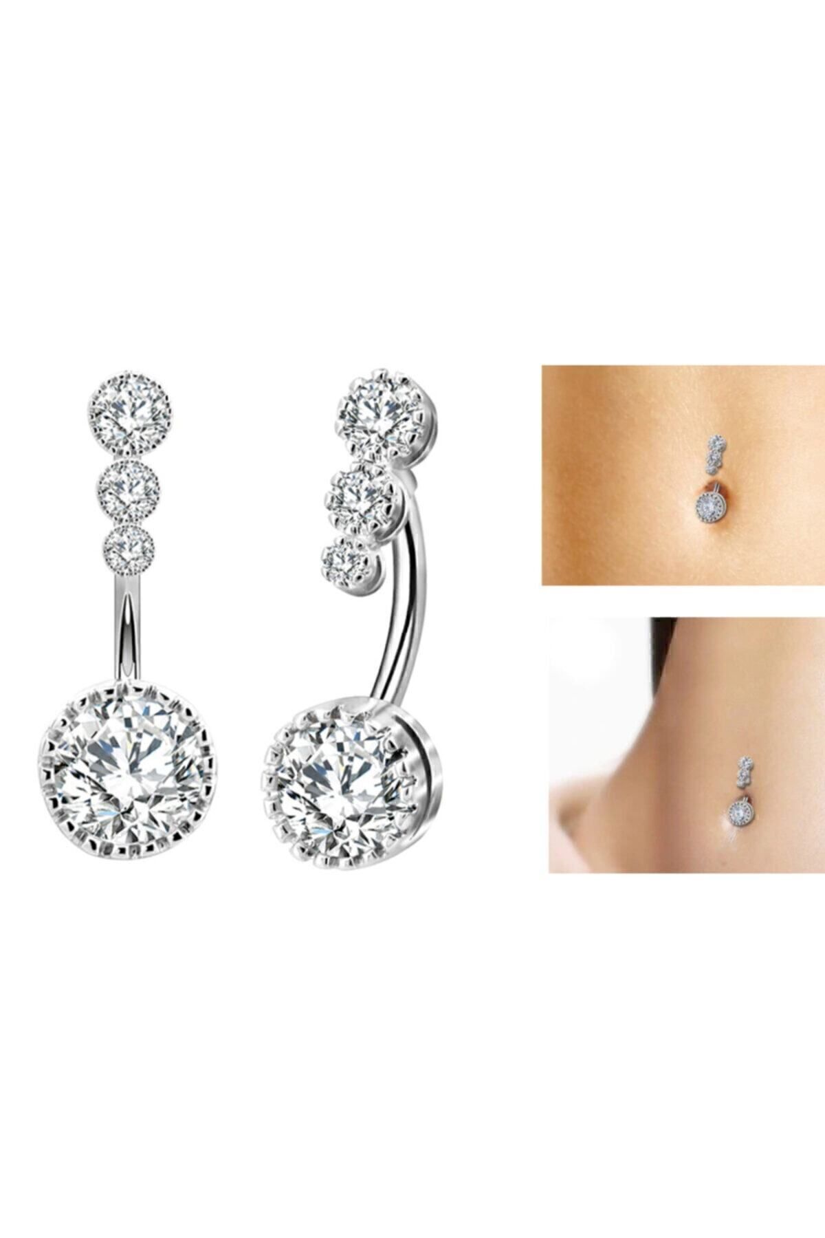 AyçaSilver Zirkon Taşlı Göbek Piercingi görsel 3